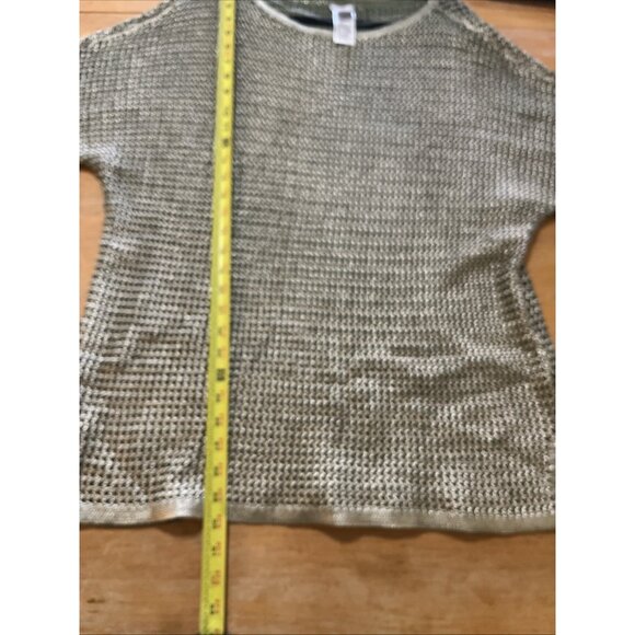 Chicos Womens Sz 3 US Sz XL Gold Metallic Open Knit Tunic 3/4 Sleeves Side Slits - Picture 6 of 6
